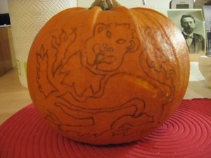 Inked lion rampant on pumpkin